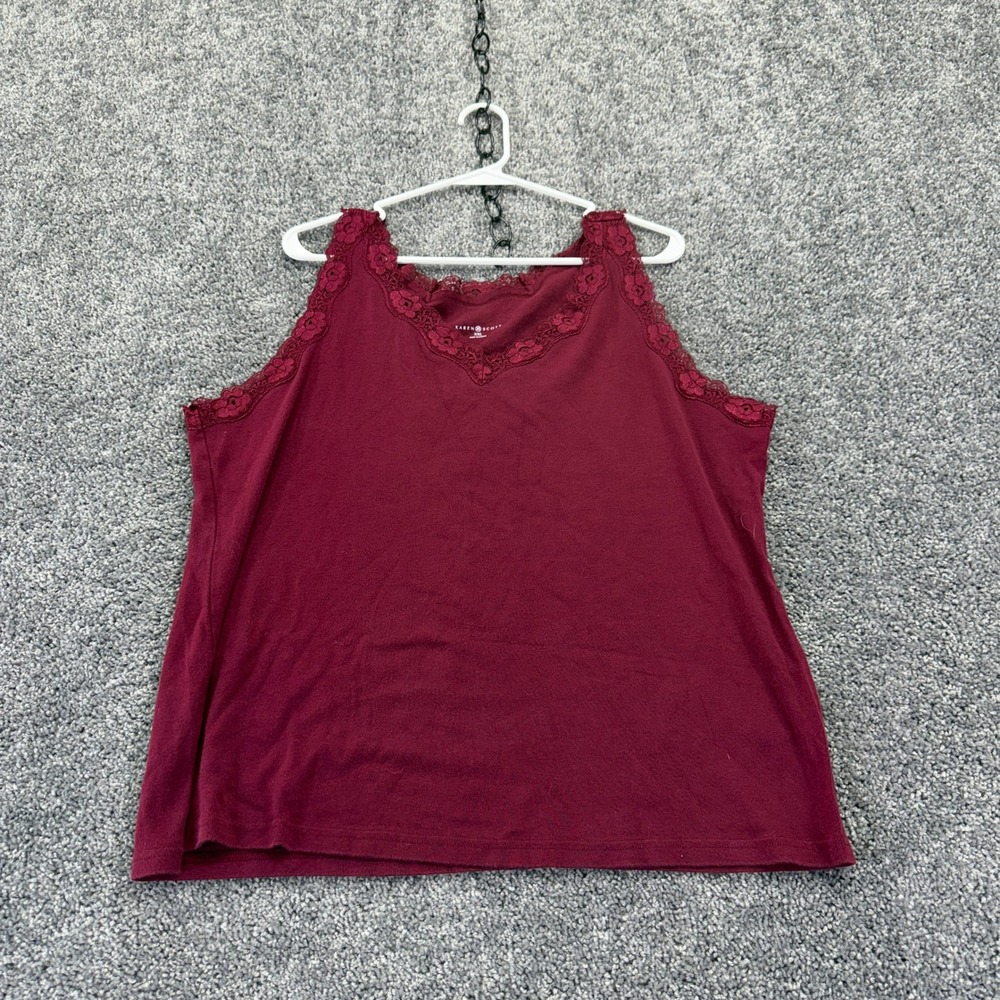 Karen Scott Tank Top Womens XXL Extra Extra Large Burgundy Lace Trim Cotton